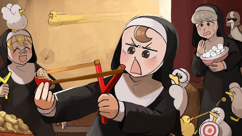 clumsy nun, froggy nun, and sheep nun (little nuns) drawn by diva_(hyxpk)