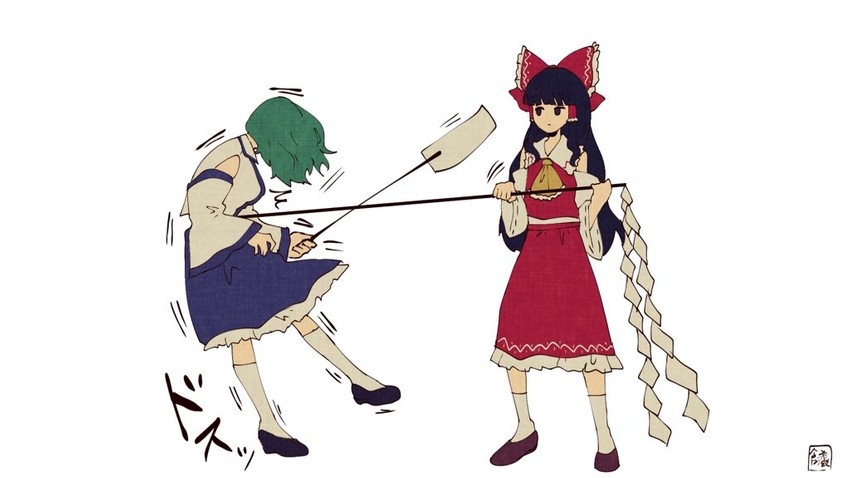 hakurei reimu and kochiya sanae (touhou) drawn by sokura_(mochichitose)