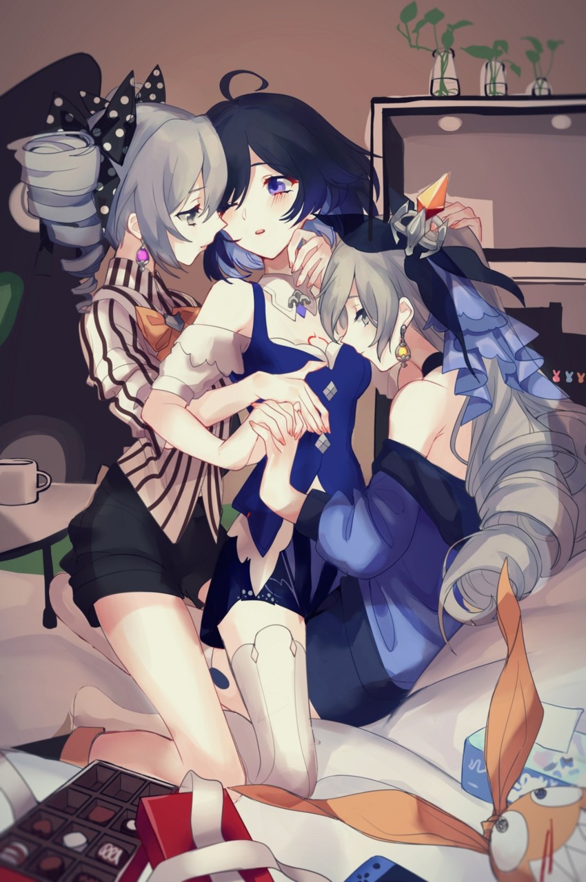 bronya zaychik, seele vollerei, and homu (honkai and 1 more) drawn by mie_xing