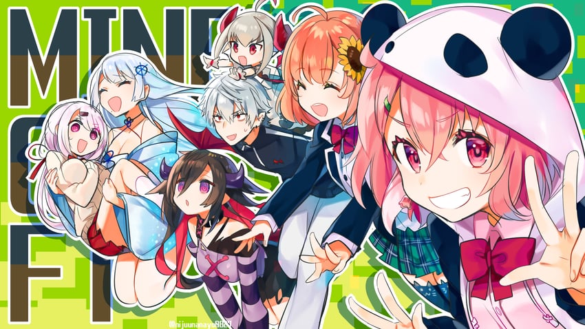 makaino ririmu, shiina yuika, sasaki saku, honma himawari, kuzuha, and 2 more (nijisanji) drawn by ninahachi