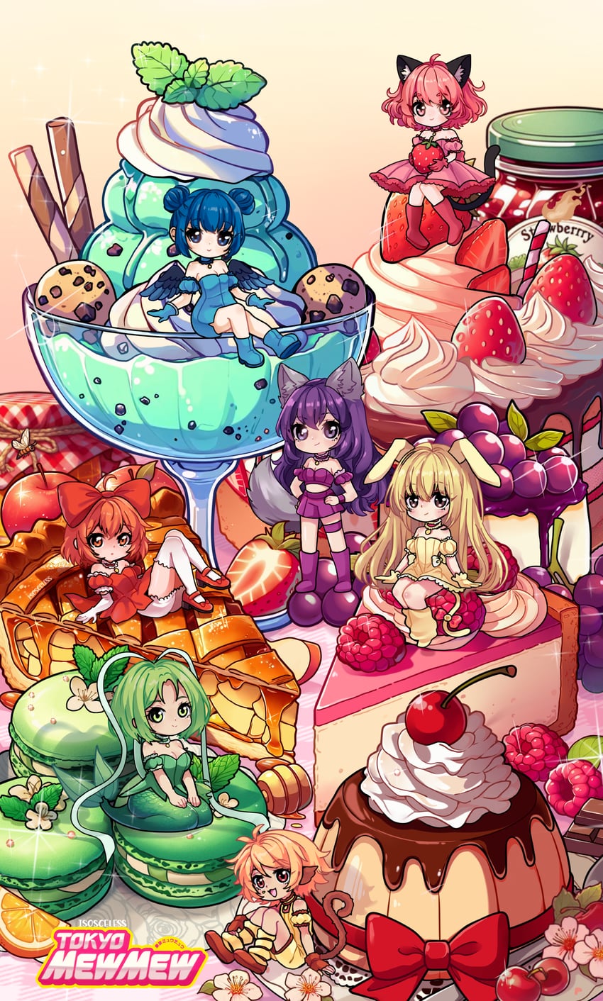 momomiya ichigo, mew ichigo, aizawa mint, fujiwara zakuro, midorikawa lettuce, and 9 more (tokyo mew mew and 1 more) drawn by isosceless
