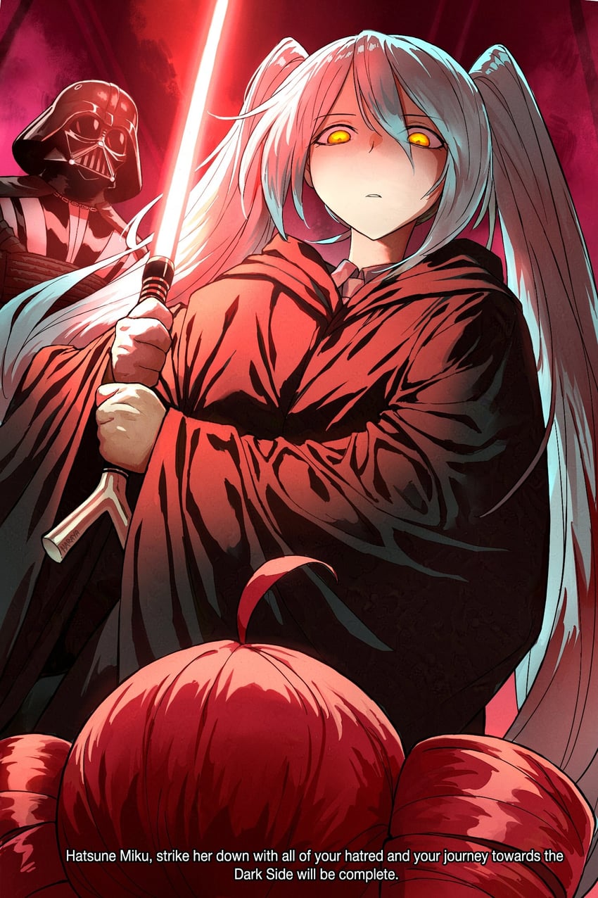 hatsune miku, kasane teto, and darth vader (vocaloid and 2 more) drawn by haraya_manawari