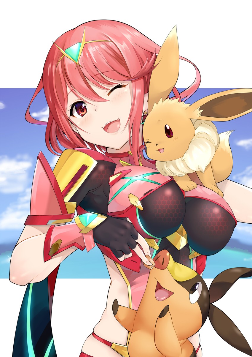 pyra, eevee, and tepig (pokemon and 2 more) drawn by daive