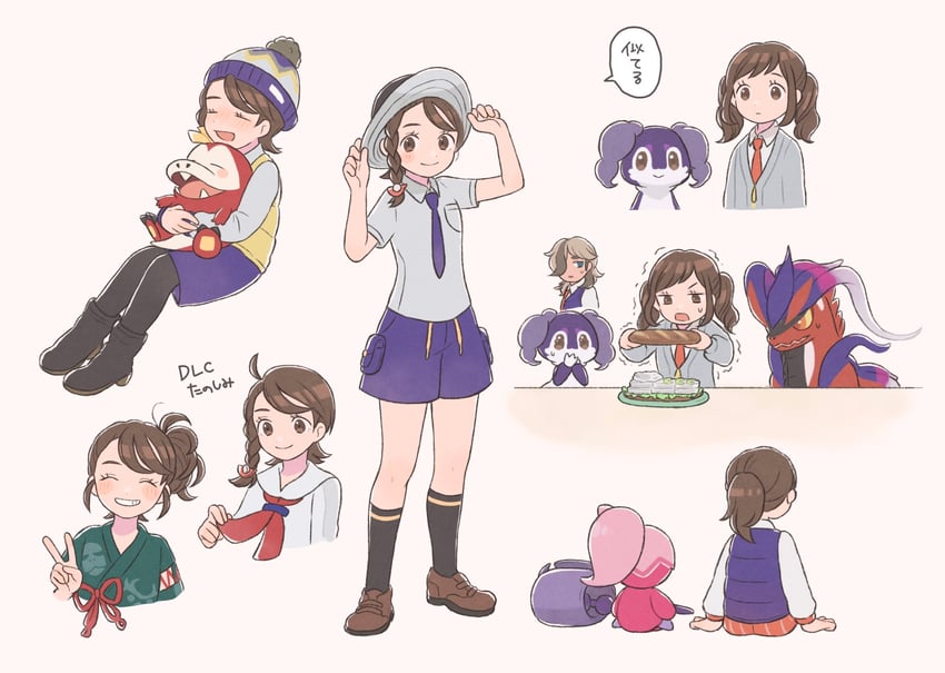 juliana, arven, fuecoco, koraidon, indeedee, and 1 more (pokemon and 1 more) drawn by botamanbo