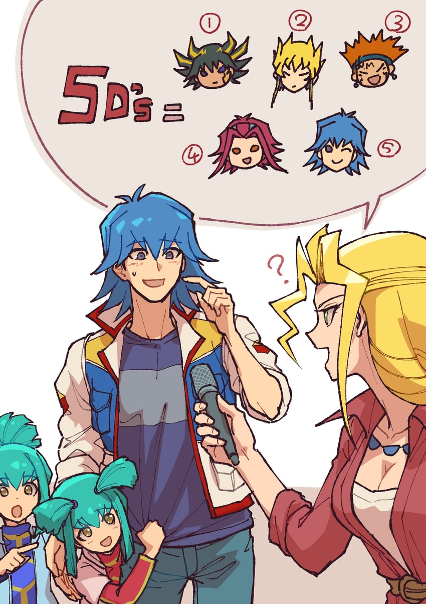 fudo yusei, izayoi aki, jack atlas, bruno, luca, and 3 more (yu-gi-oh! and 1 more) drawn by youko-shima