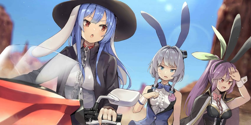 izayoi sakuya, hinanawi tenshi, and watatsuki no yorihime (touhou and 1 more) drawn by isegawa_yasutaka