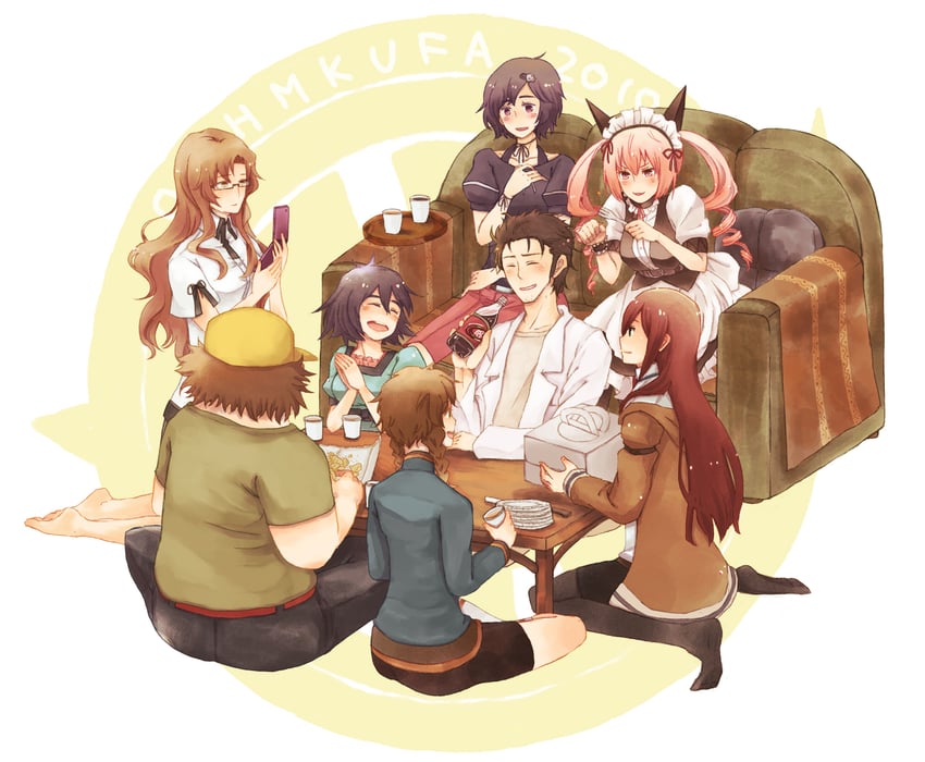 makise kurisu, okabe rintarou, shiina mayuri, amane suzuha, urushibara luka, and 3 more (steins;gate) drawn by koike_(coikekke)