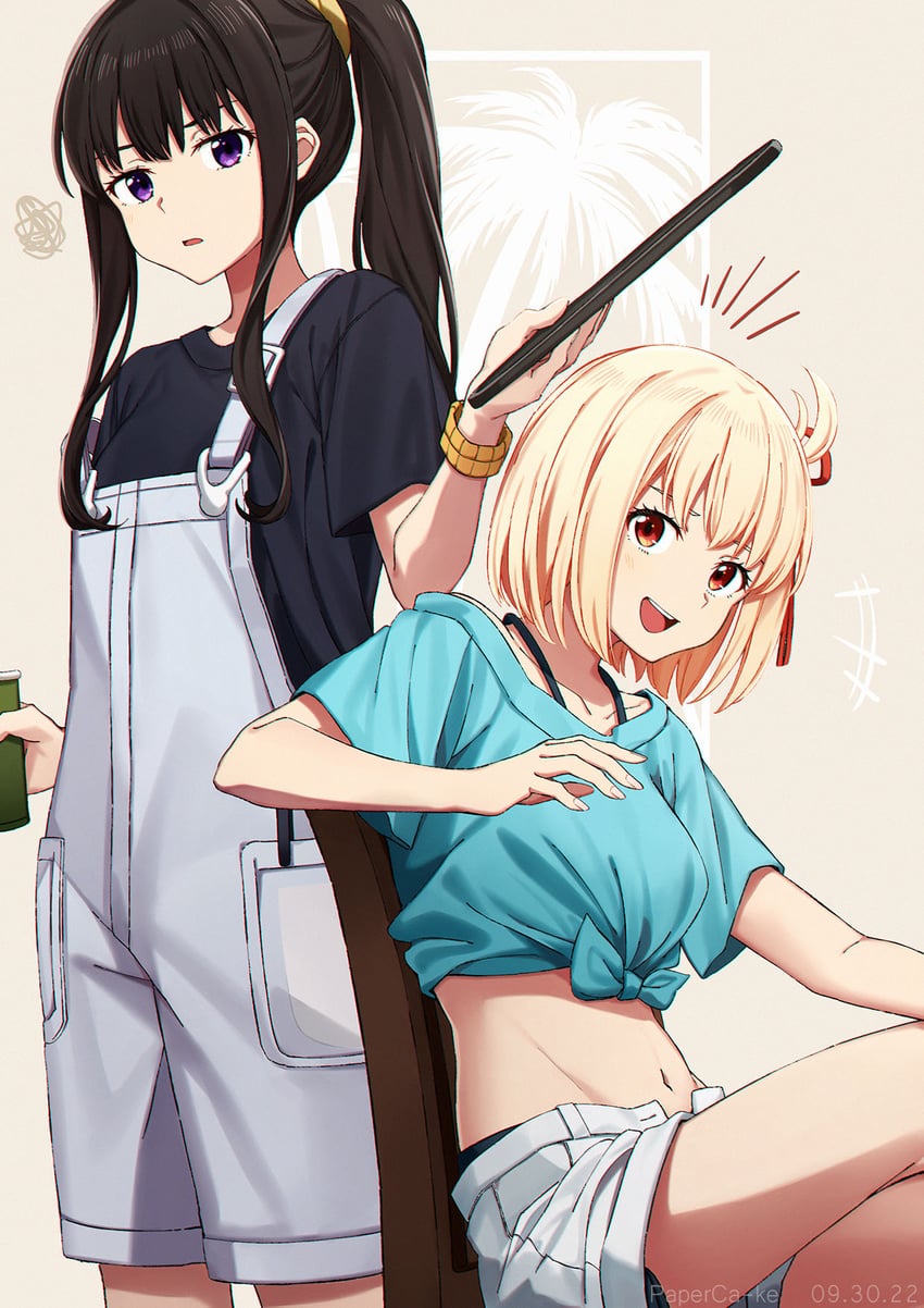 nishikigi chisato and inoue takina (lycoris recoil) drawn by paperca-ke