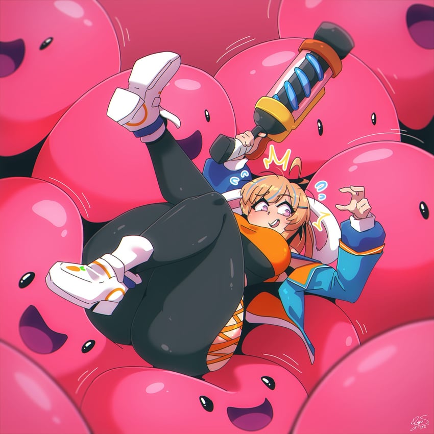 bonnie and pink slime (indie virtual youtuber and 1 more) drawn by ryou_sakai