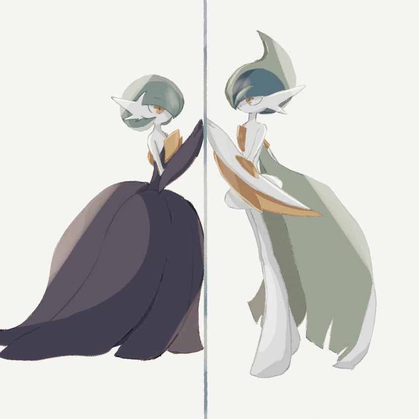 gardevoir, mega gardevoir, gallade, and mega gallade (pokemon) drawn by yaki_obake