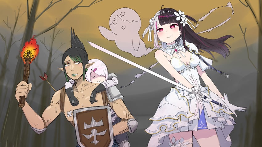 shiina yuika, yorumi rena, and hanabatake chaika (nijisanji) drawn by yowayowap