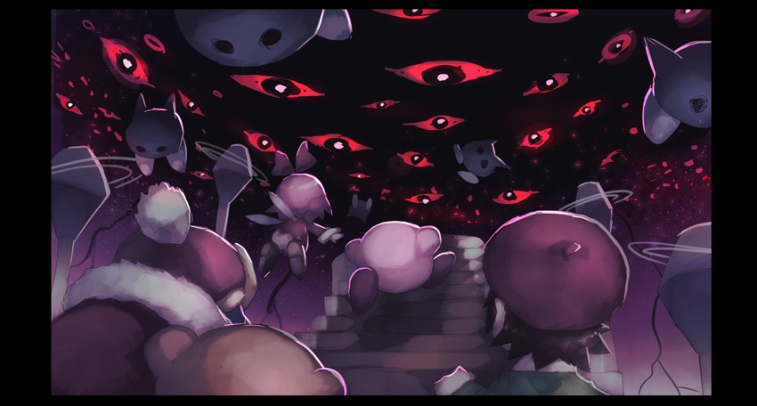 kirby, waddle dee, king dedede, adeleine, ribbon, and 2 more (kirby and 1 more) drawn by shiburingaru