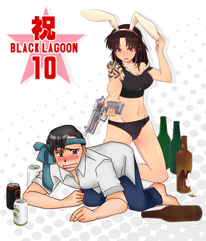 revy and okajima rokuro (black lagoon) drawn by nectarine_ring