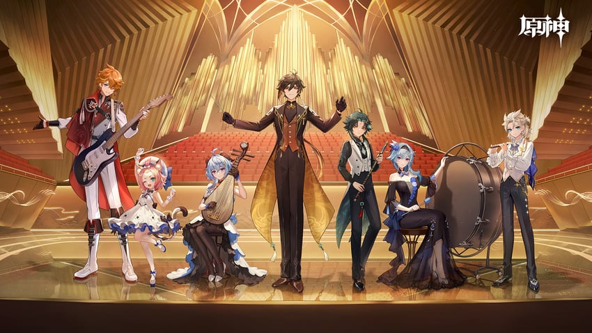 tartaglia, eula, zhongli, diona, ganyu, and 2 more (genshin impact)