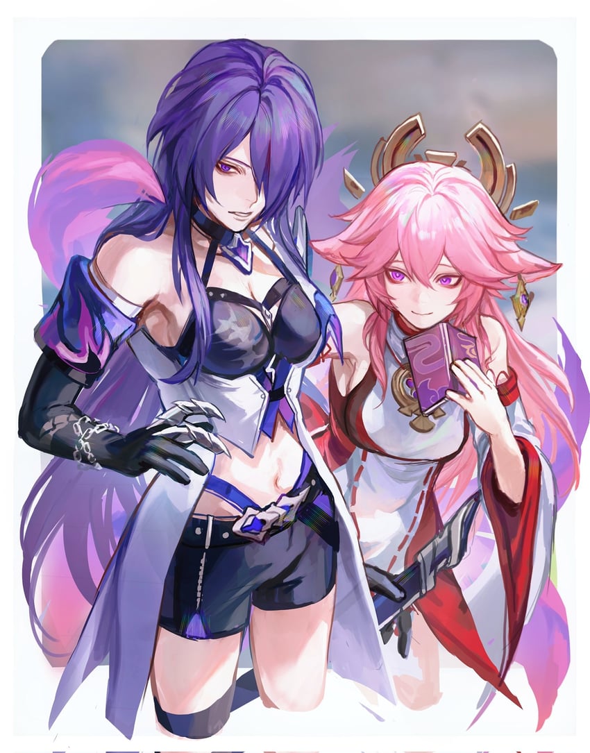 yae miko and acheron (genshin impact and 3 more) drawn by thijikoy