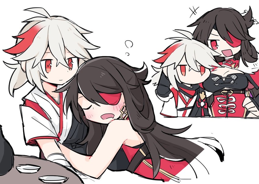 kaedehara kazuha and beidou (genshin impact) drawn by moretyauyo