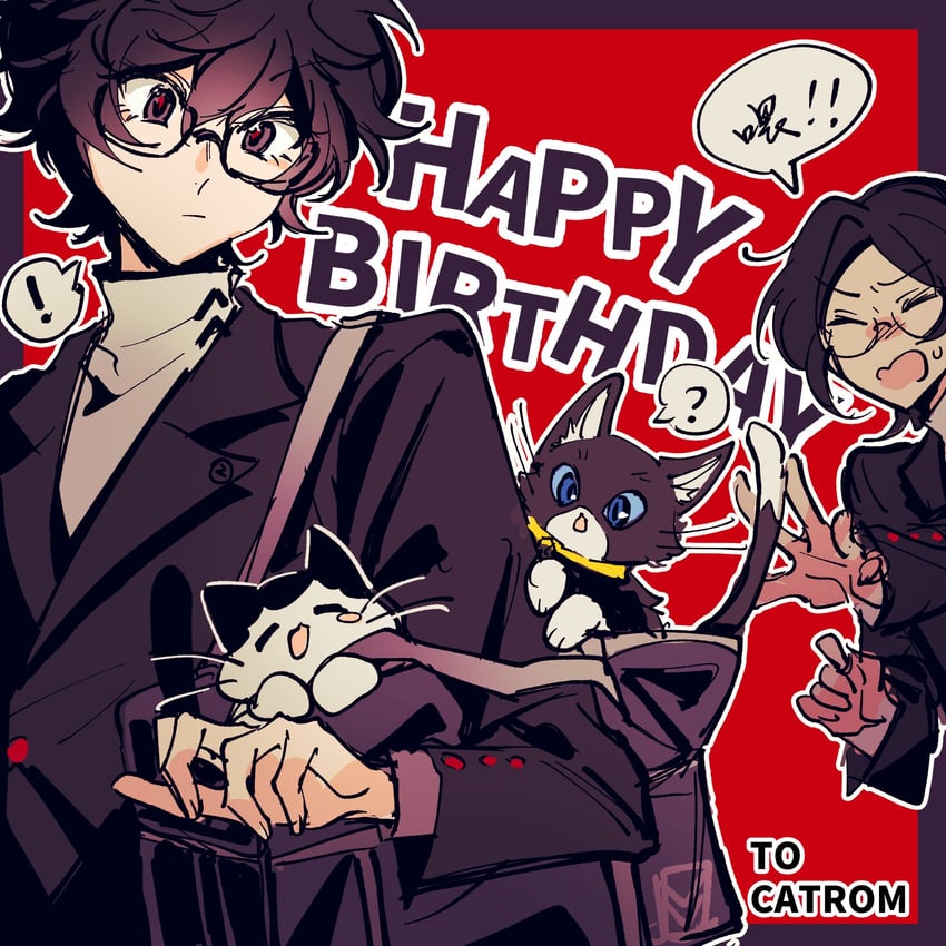 amamiya ren and morgana (persona and 1 more) drawn by catrom_nya