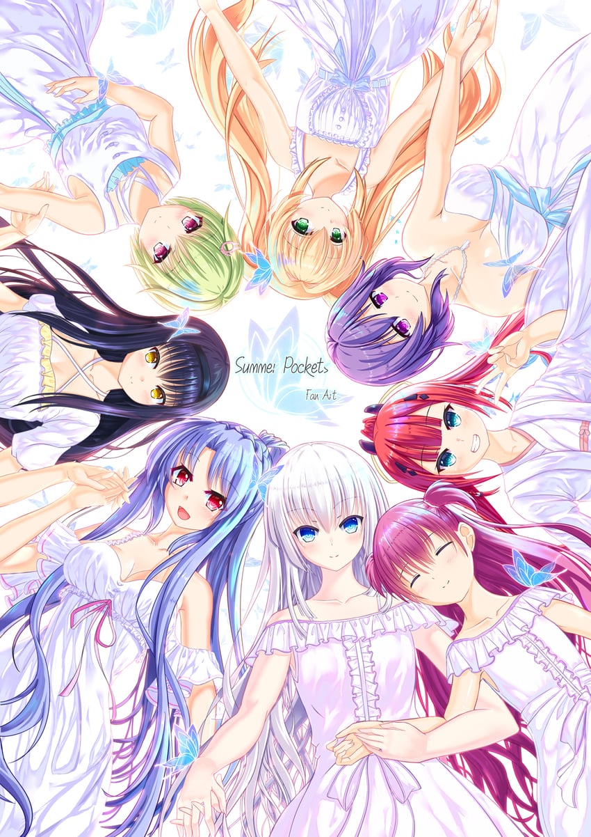naruse shiroha, sorakado ao, kushima kamome, tsumugi wenders, katou umi, and 3 more (summer pockets) drawn by oku_no_ma