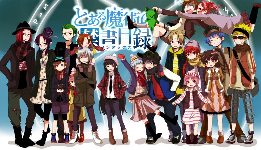 misaka mikoto, shirai kuroko, kamijou touma, accelerator, index, and 14 more (toaru majutsu no index and 2 more) drawn by pun2