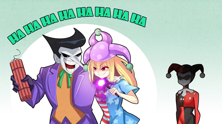 clownpiece, harley quinn, and joker (touhou and 4 more) drawn by z.o.b