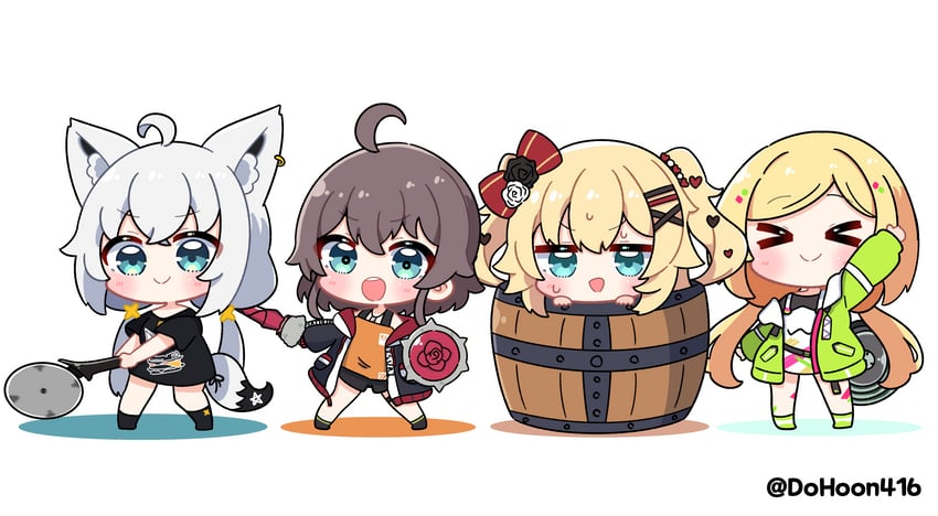 shirakami fubuki, natsuiro matsuri, akai haato, and aki rosenthal (hololive and 1 more) drawn by dohoon