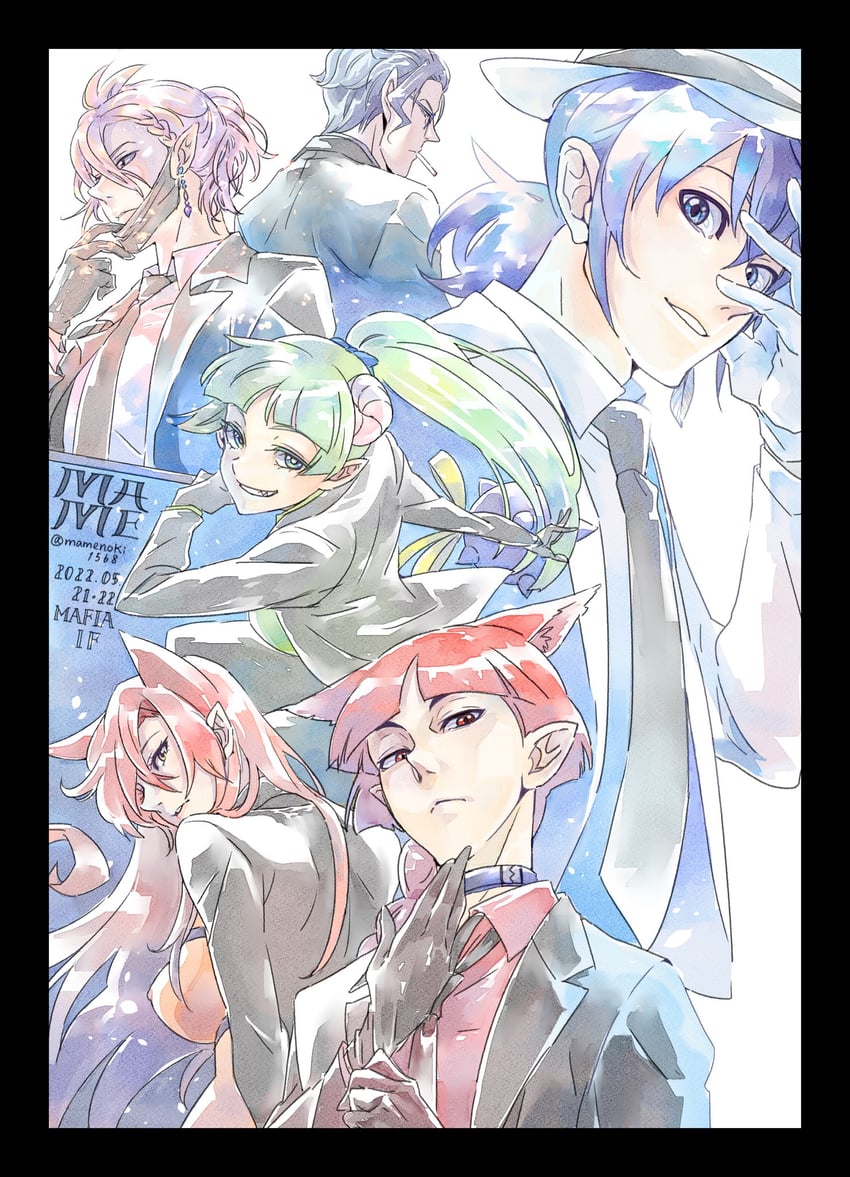 suzuki iruma, valac clara, azazel ameri, asmodeus alice, naberius kalego, and 1 more (mairimashita! iruma-kun) drawn by mamenoki1568
