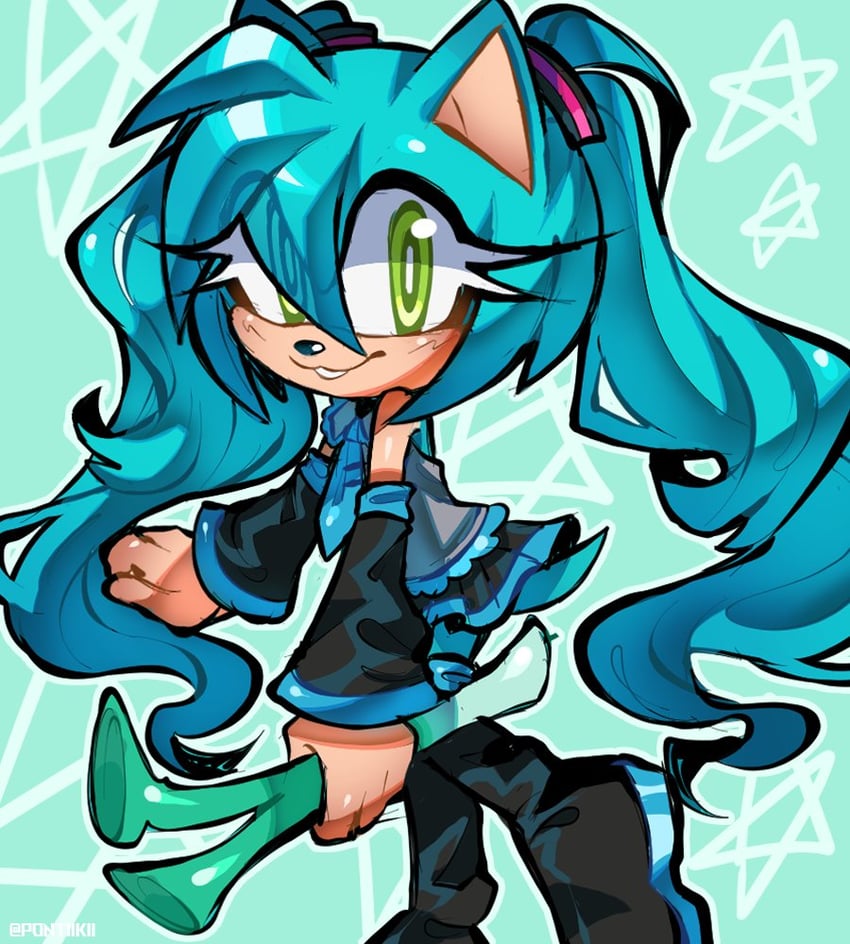 hatsune miku and amy rose (vocaloid and 1 more) drawn by pontiikii