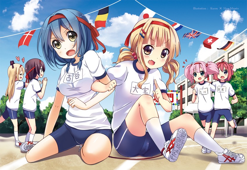 toshinou kyouko, akaza akari, funami yui, yoshikawa chinatsu, oomuro sakurako, and 1 more (yuruyuri) drawn by hino_minato_(spec.c) and kurou_(quadruple_zero)