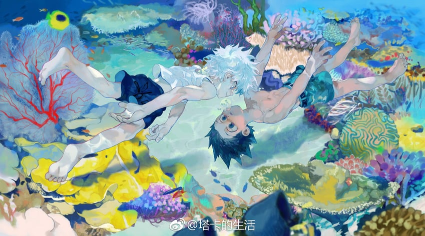killua zoldyck and gon freecss (hunter x hunter) drawn by takadeshenghuo