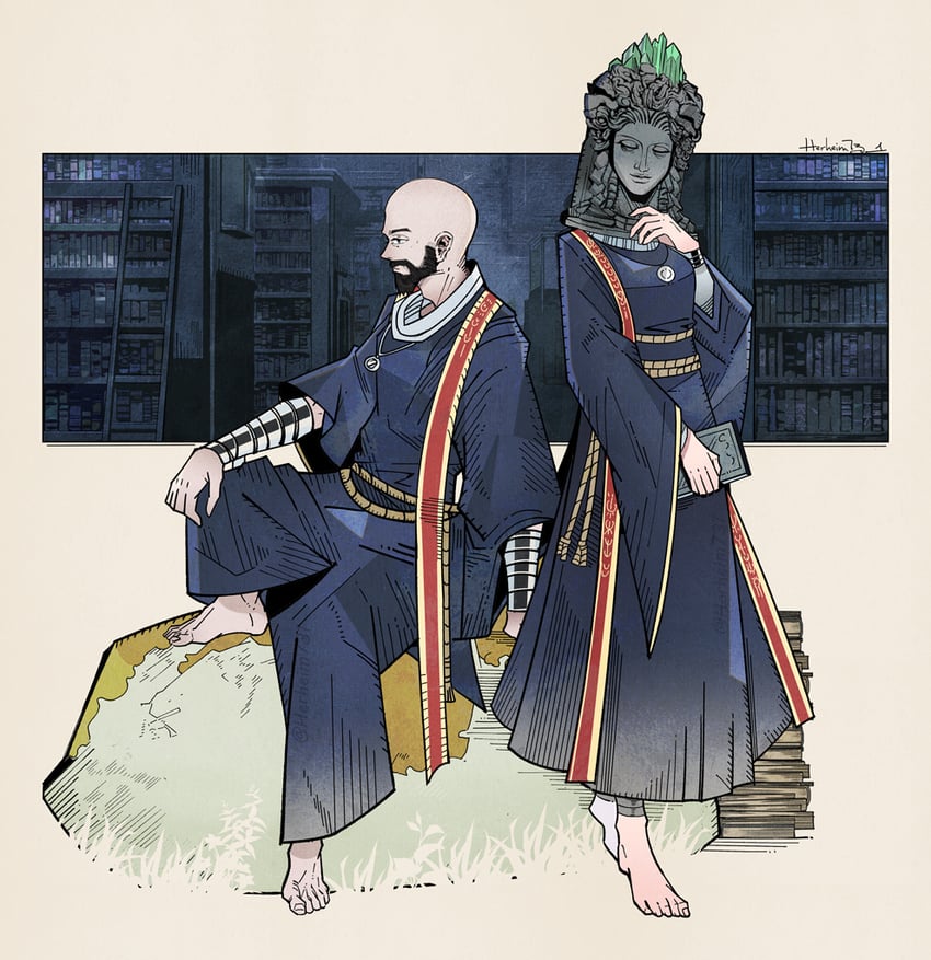 sorceress sellen and sorcerer thops (elden ring) drawn by herheim