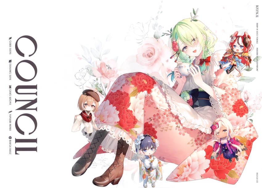 ouro kronii, nanashi mumei, hakos baelz, ceres fauna, and tsukumo sana (hololive and 1 more) drawn by toosaka_asagi