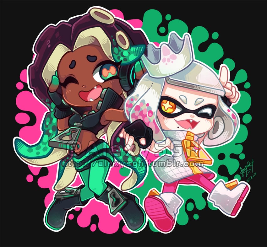 marina and pearl (splatoon and 1 more) drawn by sandragh