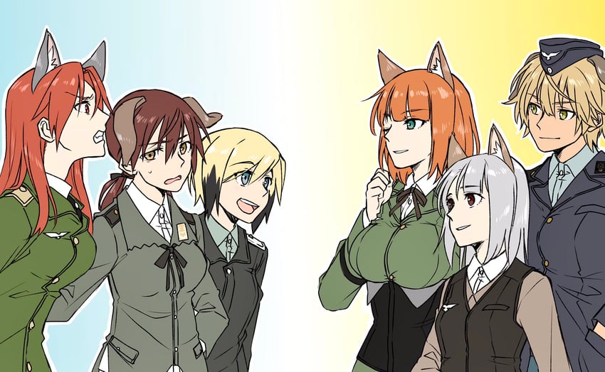 erica hartmann, gertrud barkhorn, minna-dietlinde wilcke, waltrud krupinski, edytha rossmann, and 1 more (world witches series and 2 more) drawn by monokuro_graf