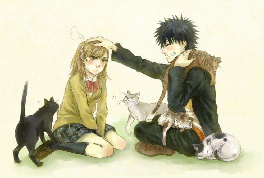 misaka mikoto and kamijou touma (toaru majutsu no index and 1 more) drawn by mizna