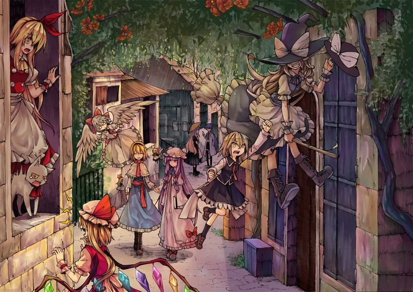 kirisame marisa, flandre scarlet, alice margatroid, patchouli knowledge, hijiri byakuren, and 6 more (touhou) drawn by beichen_xiaobei