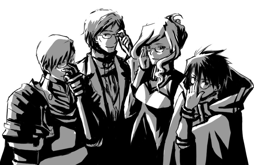 shiroe, henrietta, crusty, and roderick (log horizon) drawn by bz10