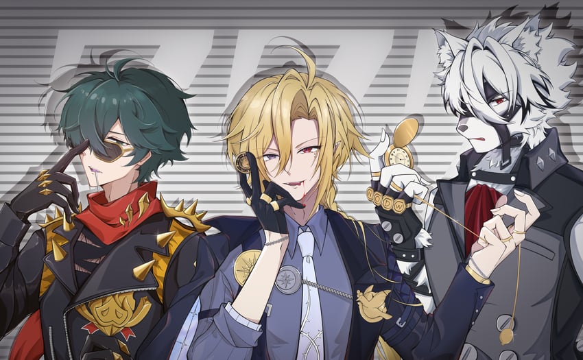 von lycaon, lighter, and hugo vlad (zenless zone zero) drawn by qingcha