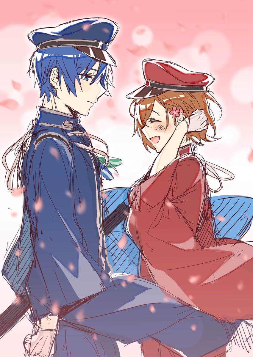 kaito and meiko (vocaloid and 2 more) drawn by yiwr