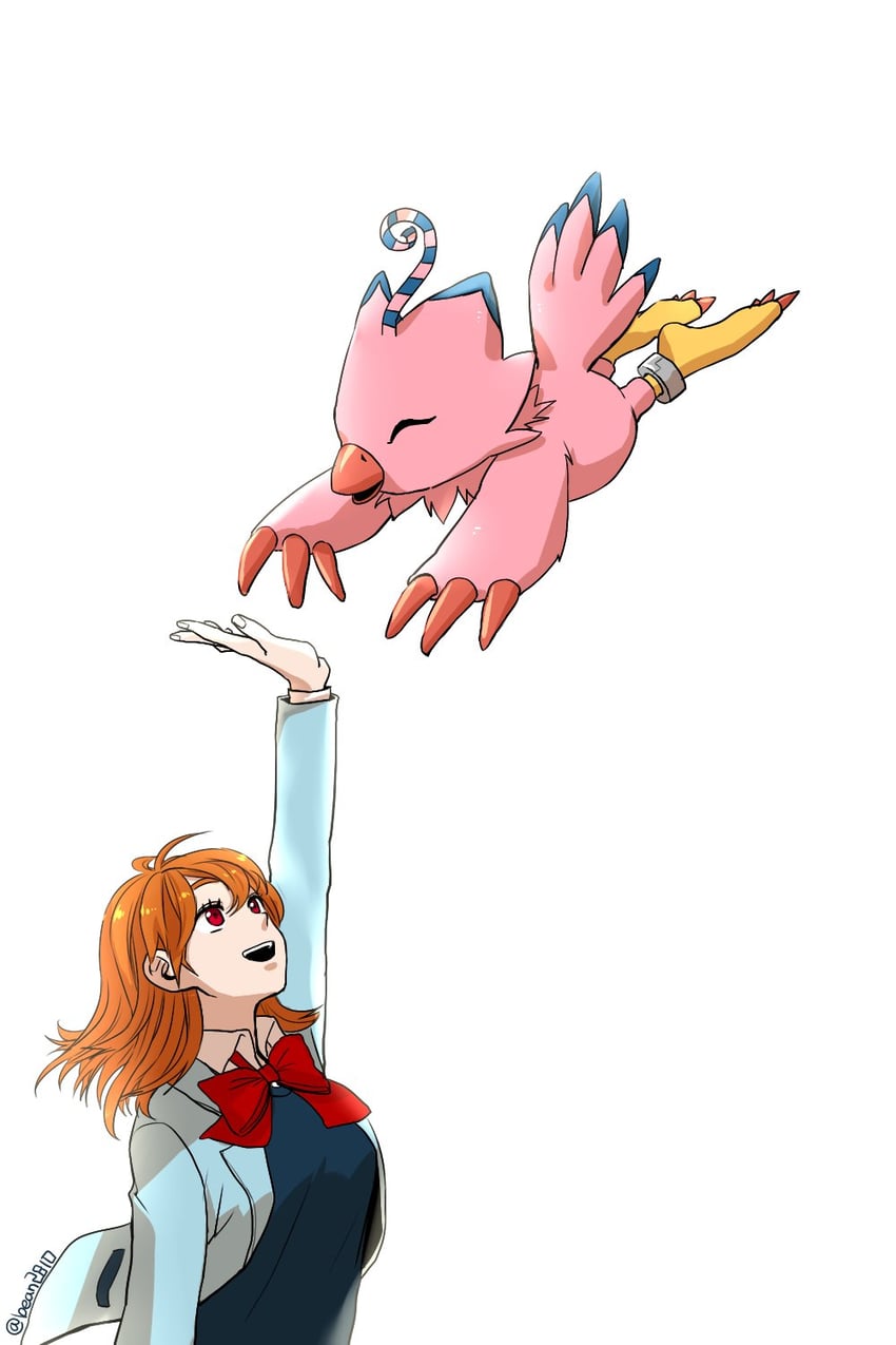 takenouchi sora and piyomon (digimon and 1 more) drawn by bean32