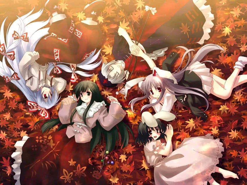 reisen udongein inaba, fujiwara no mokou, houraisan kaguya, inaba tewi, and yagokoro eirin (touhou) drawn by yuuki_tatsuya