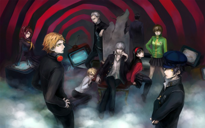 narukami yu, shirogane naoto, satonaka chie, kujikawa rise, amagi yukiko, and 11 more (persona and 1 more) drawn by joka_(night_gate)