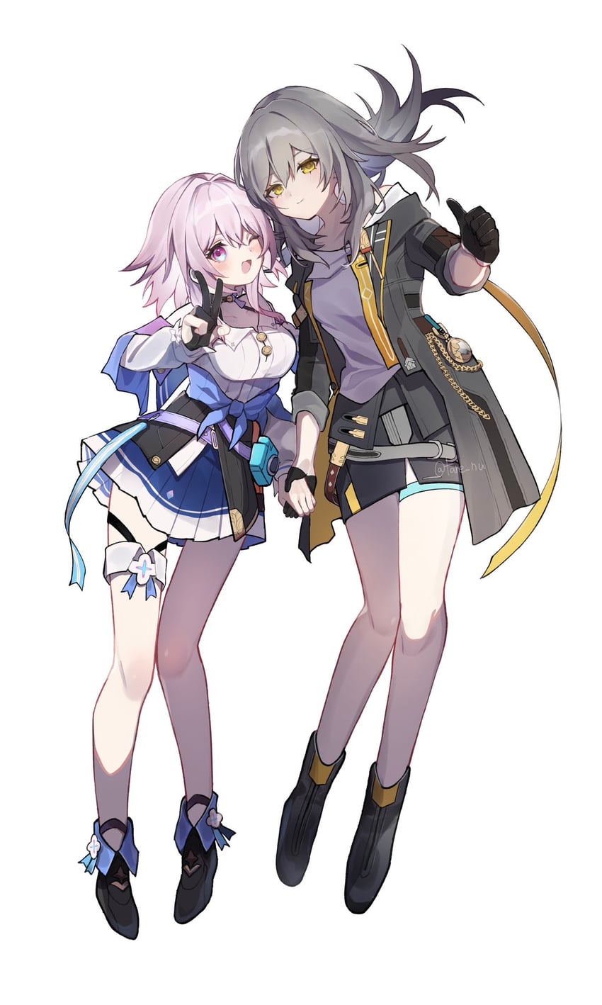 trailblazer, stelle, and march 7th (honkai and 1 more) drawn by tare_(tonikaku_magaru)