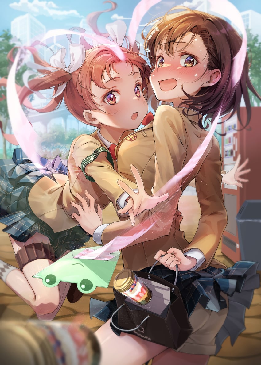 misaka mikoto, shirai kuroko, and gekota (toaru majutsu no index and 1 more) drawn by yonabe