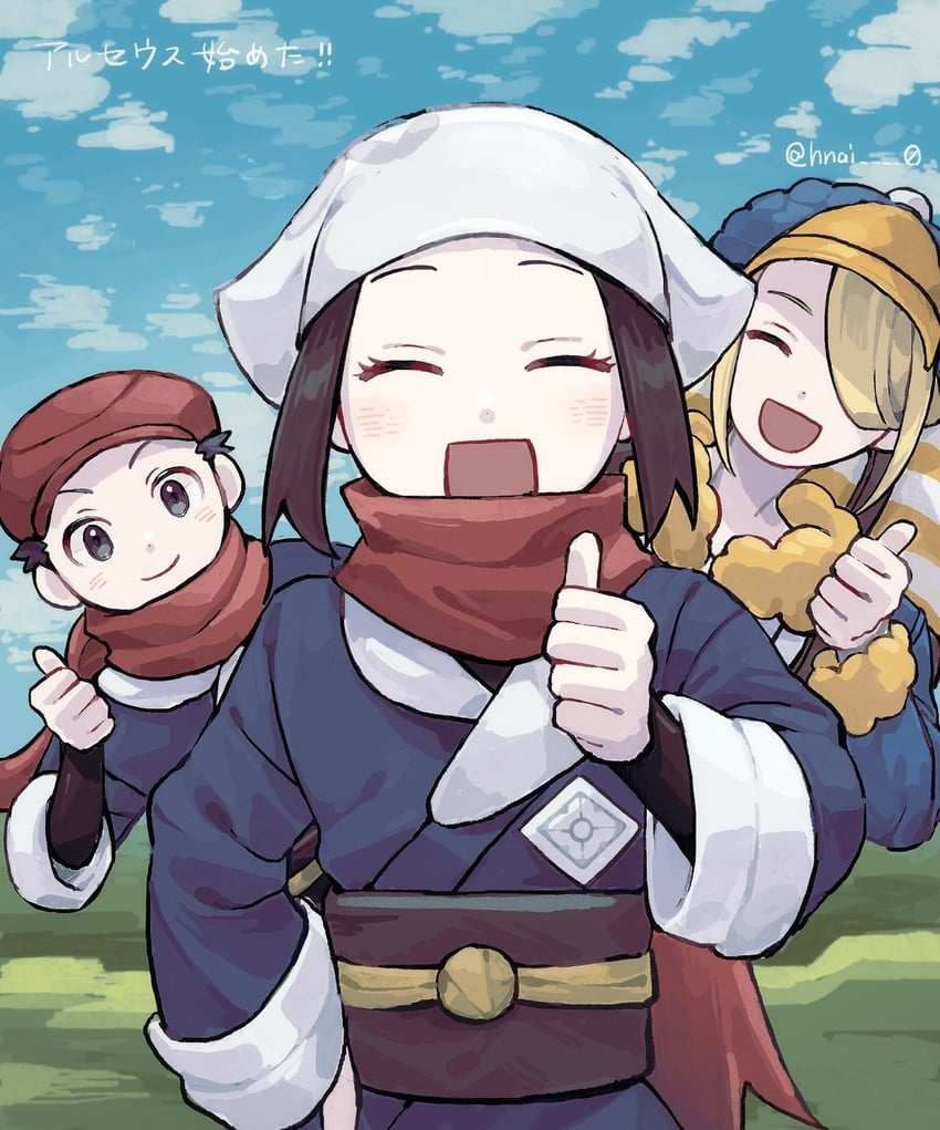 akari, volo, and rei (pokemon and 1 more) drawn by hnai_0