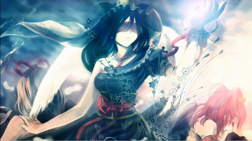 shiki eiki, onozuka komachi, medicine melancholy, and justitia (touhou and 1 more) drawn by cradle_(circle) and misaki_kurehito