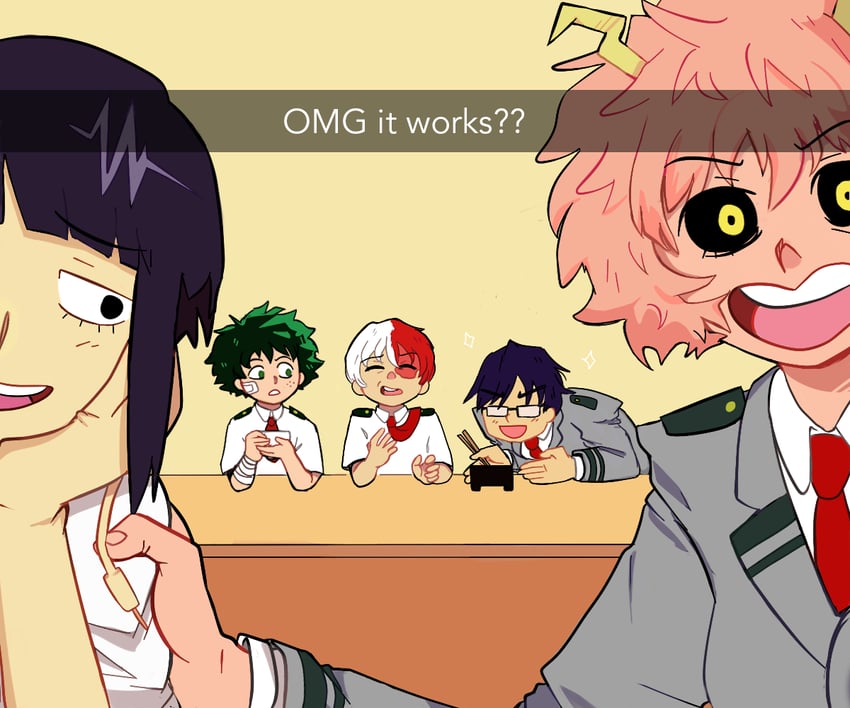 midoriya izuku, todoroki shoto, ashido mina, jiro kyoka, and iida tenya (boku no hero academia) drawn by arlin_potato