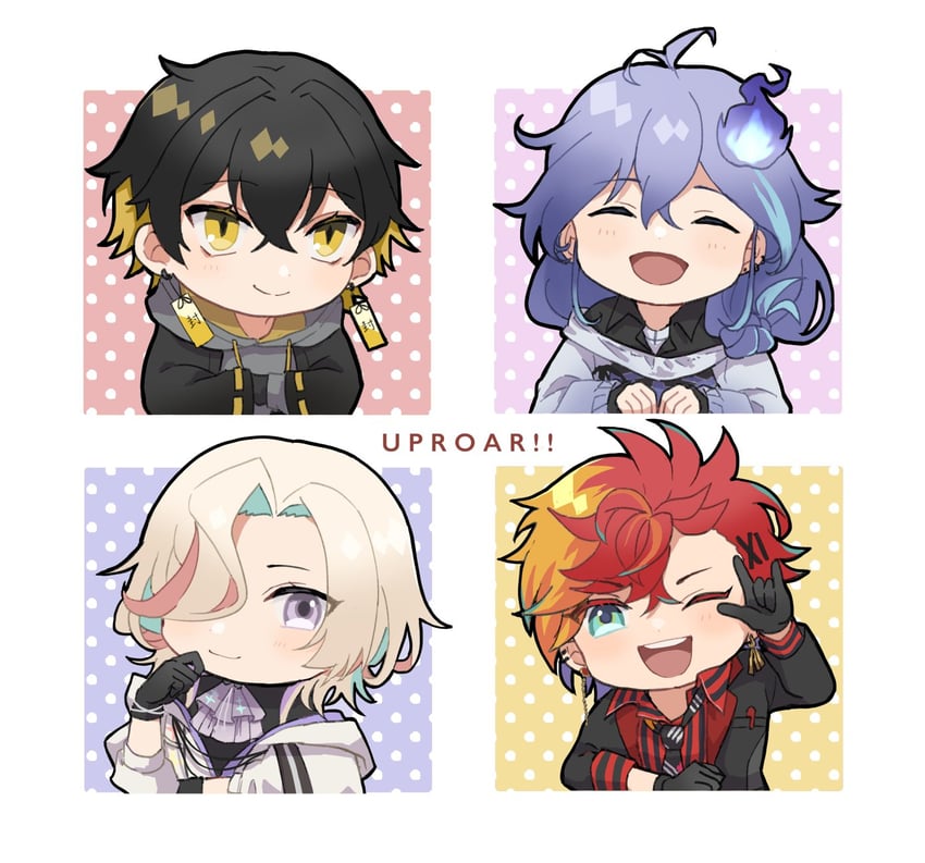 yatogami fuma, minase rio, utsugi uyu, and hizaki gamma (holostars) drawn by mioto_(tsubsq_m)