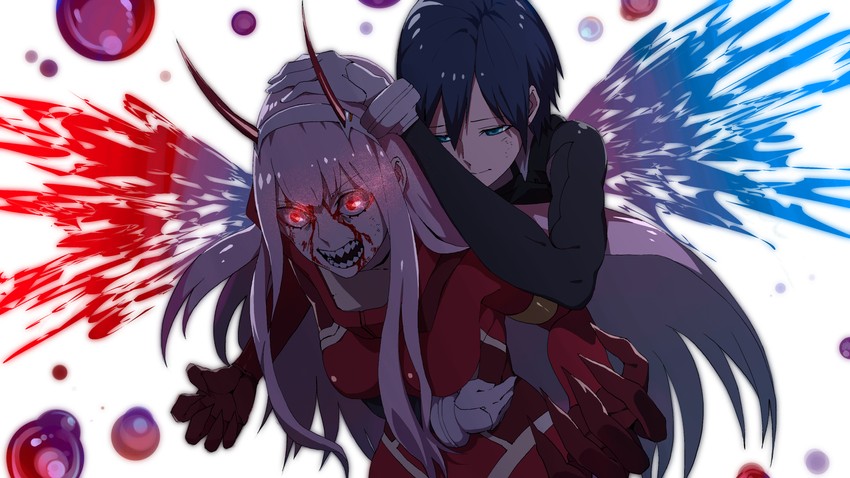 zero two and hiro (darling in the franxx) drawn by owa_owari