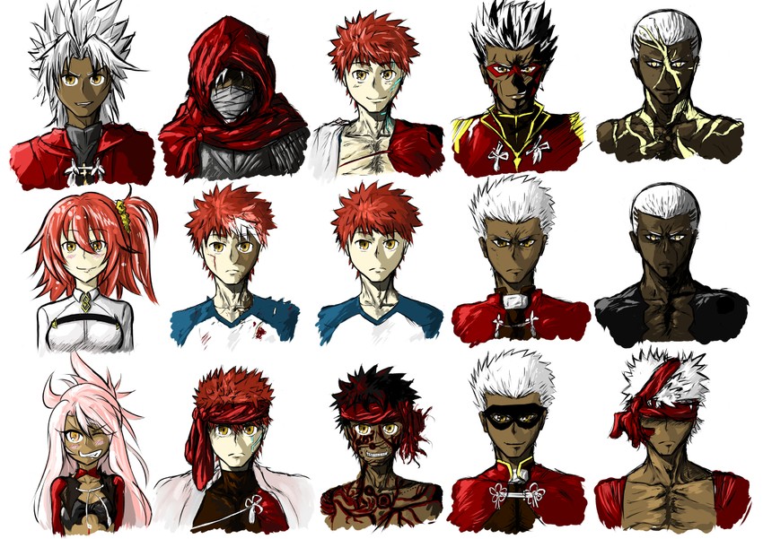 fujimaru ritsuka, emiya shirou, archer, chloe von einzbern, emiya kiritsugu, and 4 more (fate and 7 more) drawn by nanbaba