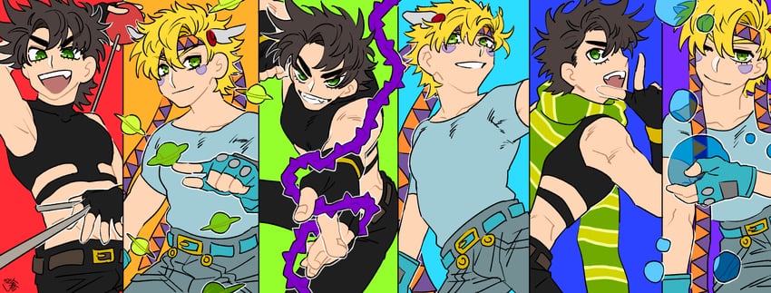 joseph joestar, caesar anthonio zeppeli, and hermit purple (jojo no kimyou na bouken and 1 more) drawn by carota327